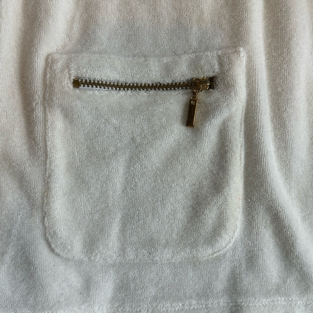 Amber Sun Cream Terry V-Neck Pullover w/ Gold Zip Pockets Size M - Picture 4 of 9
